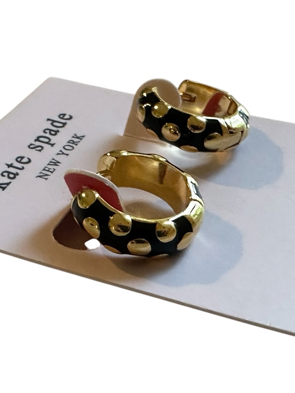 Kate Spade New York Black & Gold Polka Dot Huggie Hoop Earrings